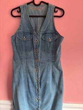 Santa Barbara Light Blue Denim Midi Dress with Button Front